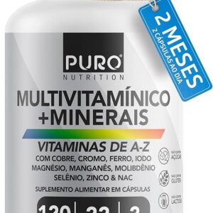 Multivitamínico Puro Nutrition, 22 Vitaminas e Minerais de A-Z, 120 Cápsulas